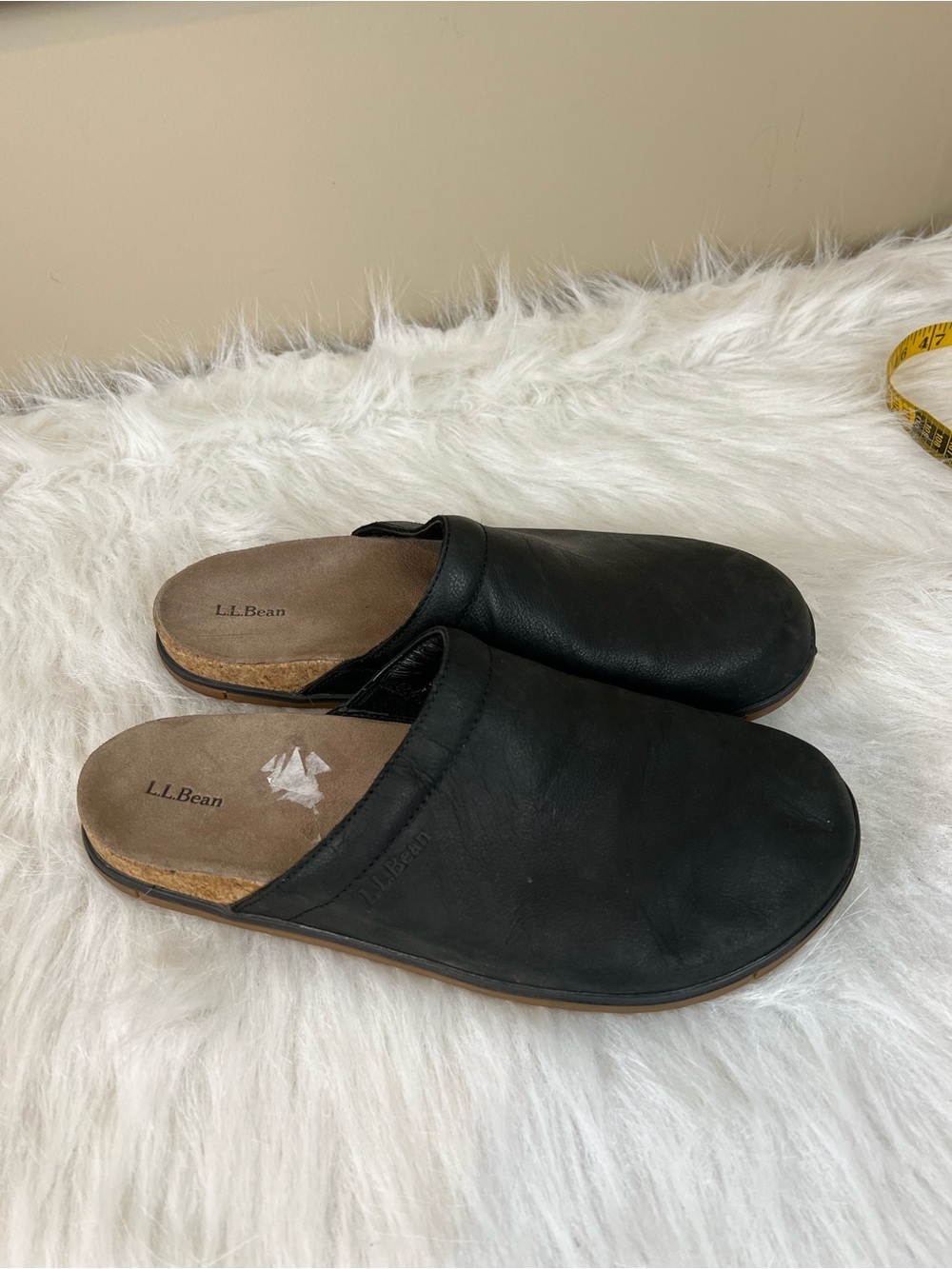 L.L. Bean go anywhere Black Leather Slip-On Clogs with Cork Footbed 11